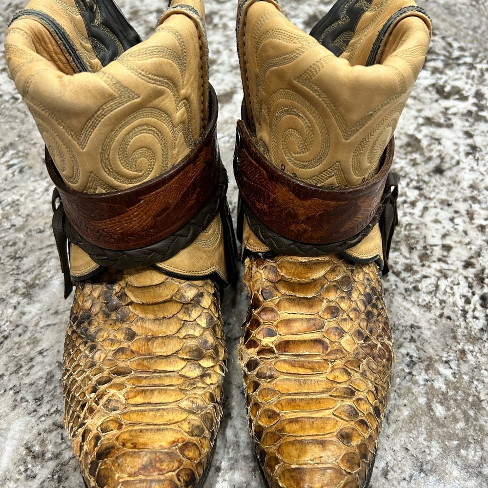 Stylish Tan and Brown Snake Skin Ankle Boots custom made by Canty - Picture 3 of 7
